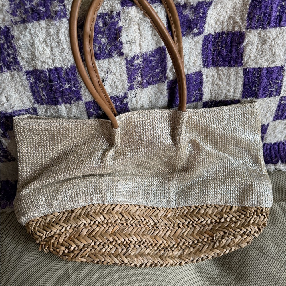 Chic Woven Beige and Brown Tote Bag